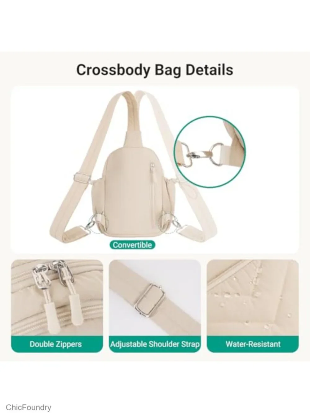 Puffer Crossbody Sling Bag for Women - Lightweight Polyester Anti-Theft Hiking